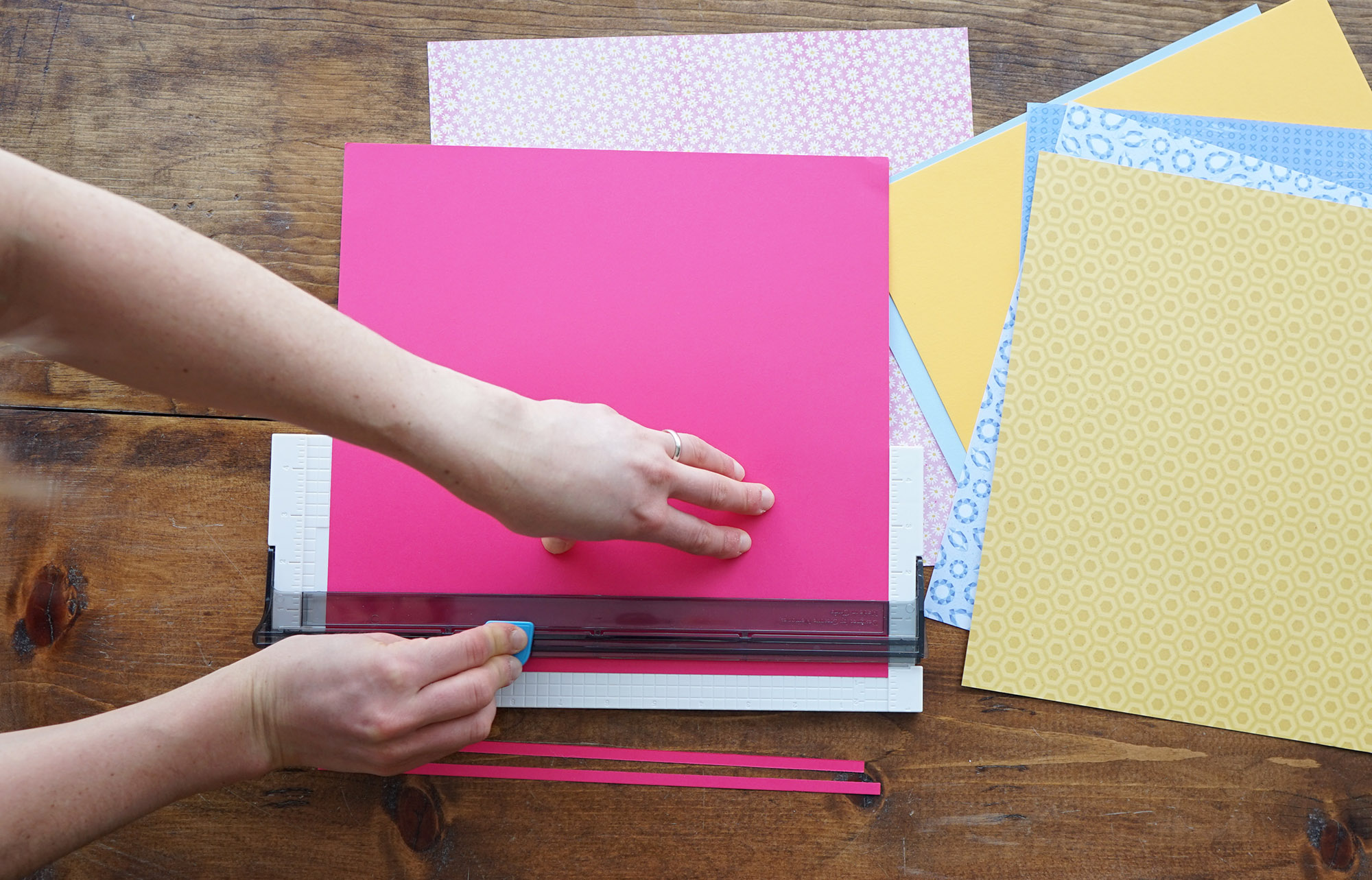 Cutting Raspberry Cardstock Strips