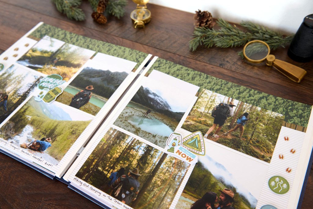 National park themed two-page scrapbook spread.