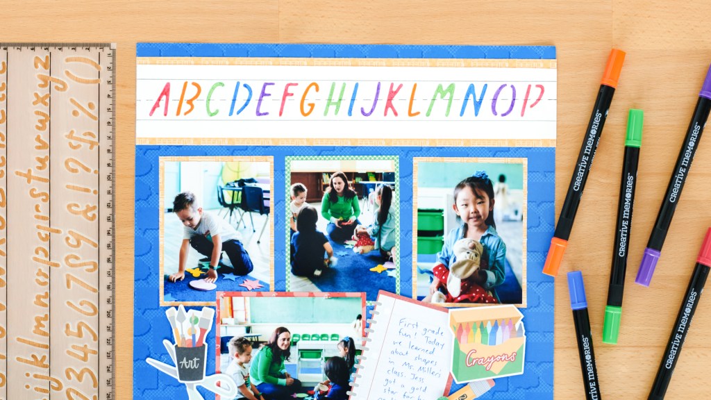 Easy As A, B, C: School Themed Scrapbook Layout Featuring A Handwriting Stencil