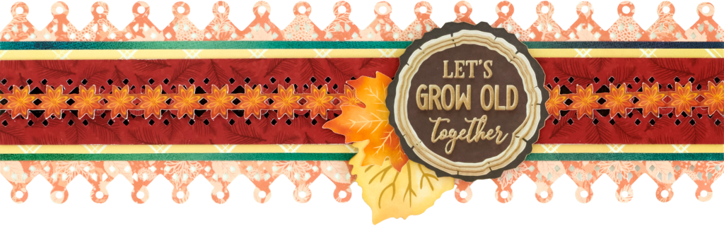 Fall-themed horizontal scrapbook border idea with embellishments.