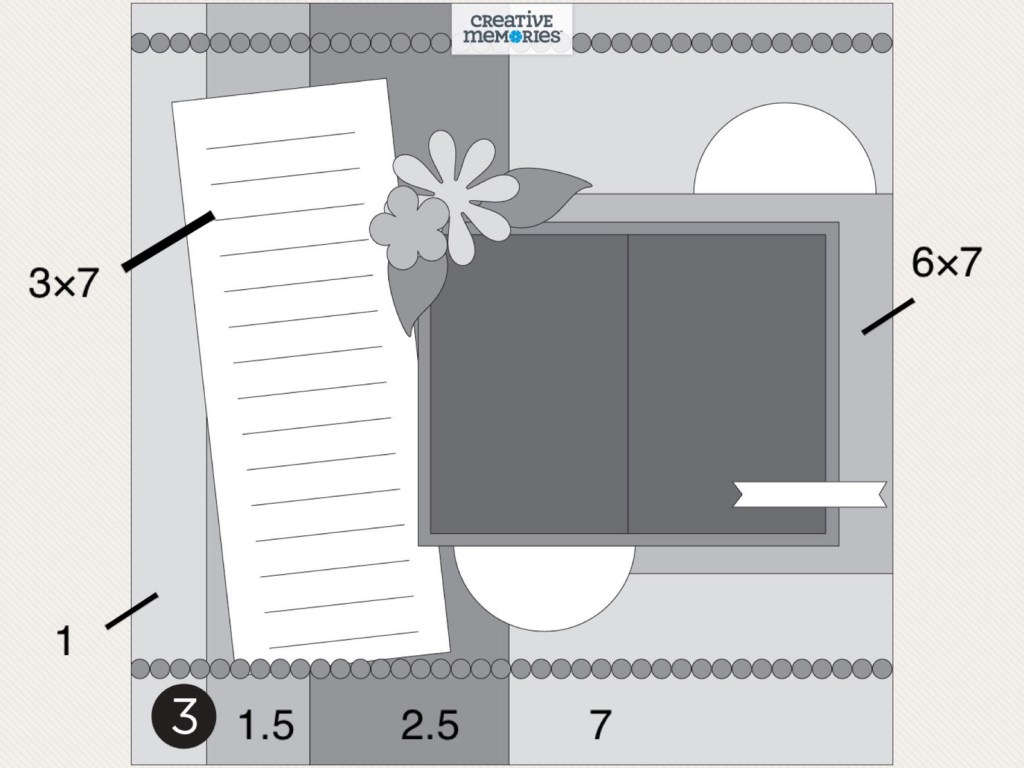 Gray tonal one-page sketch with guideline measurements.