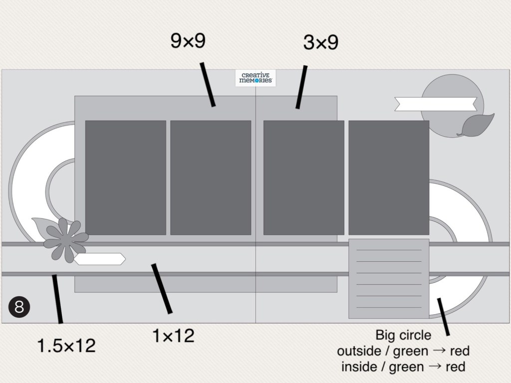Gray tonal two-page sketch with guideline measurements.