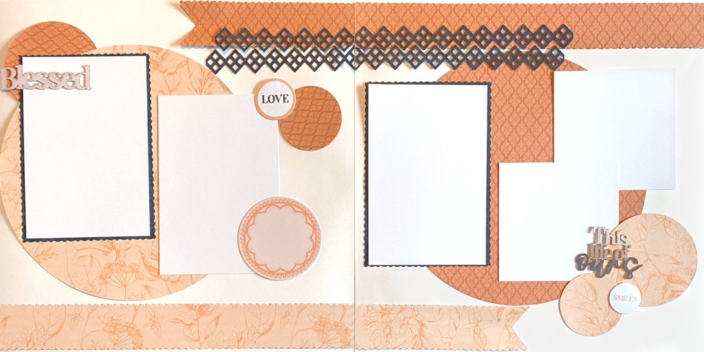 Two-page example layout with five placeholders for photos.