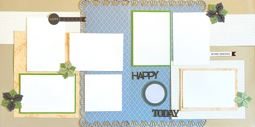 Two-page example layout with seven photo placeholders.