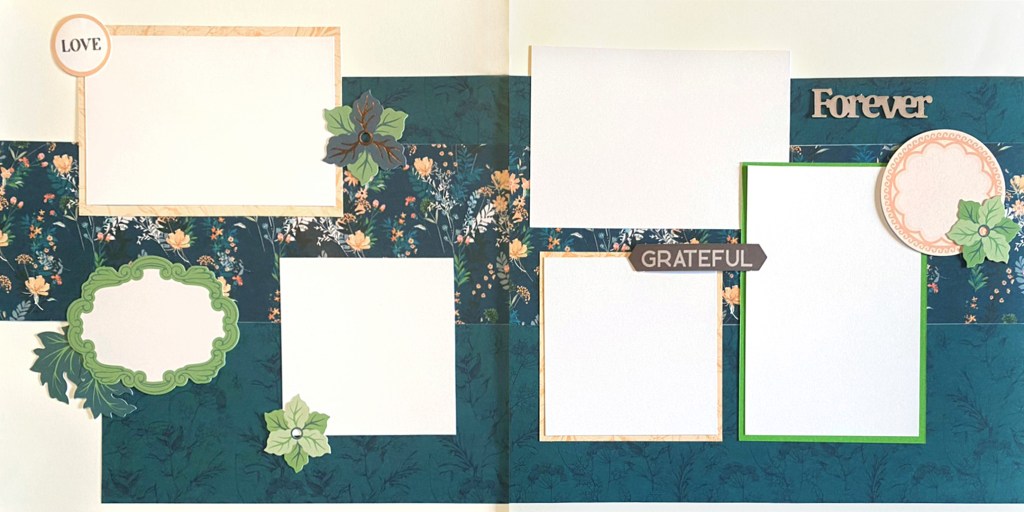 Two-page blue example layout with five photos.