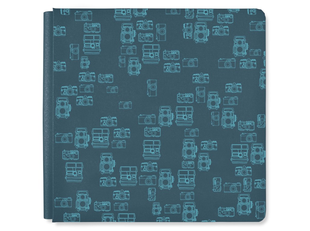 Blue album cover with foiled camera prints design.