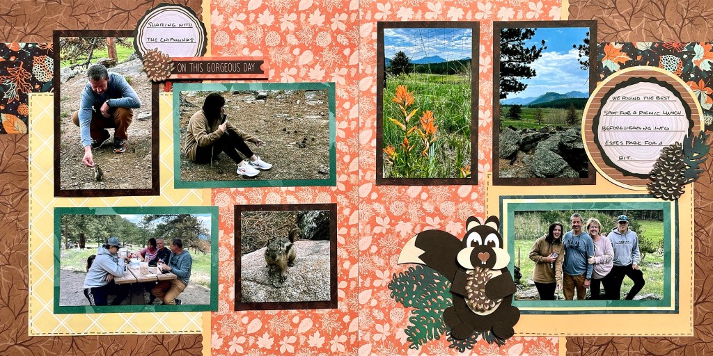 Two-page fall-themed layout with 7 photos.