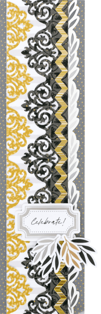 Silver and gold vertical scrapbook border using the Damask Flourish Frame Punch and stickers.