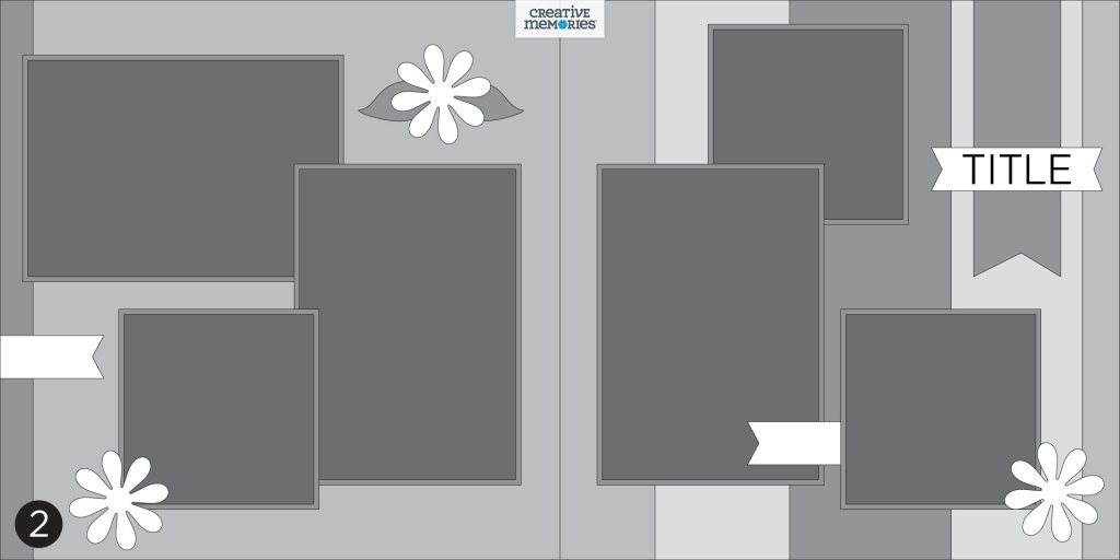 Two-page gray tonal sketch with six photos, embellishments and a title banner.