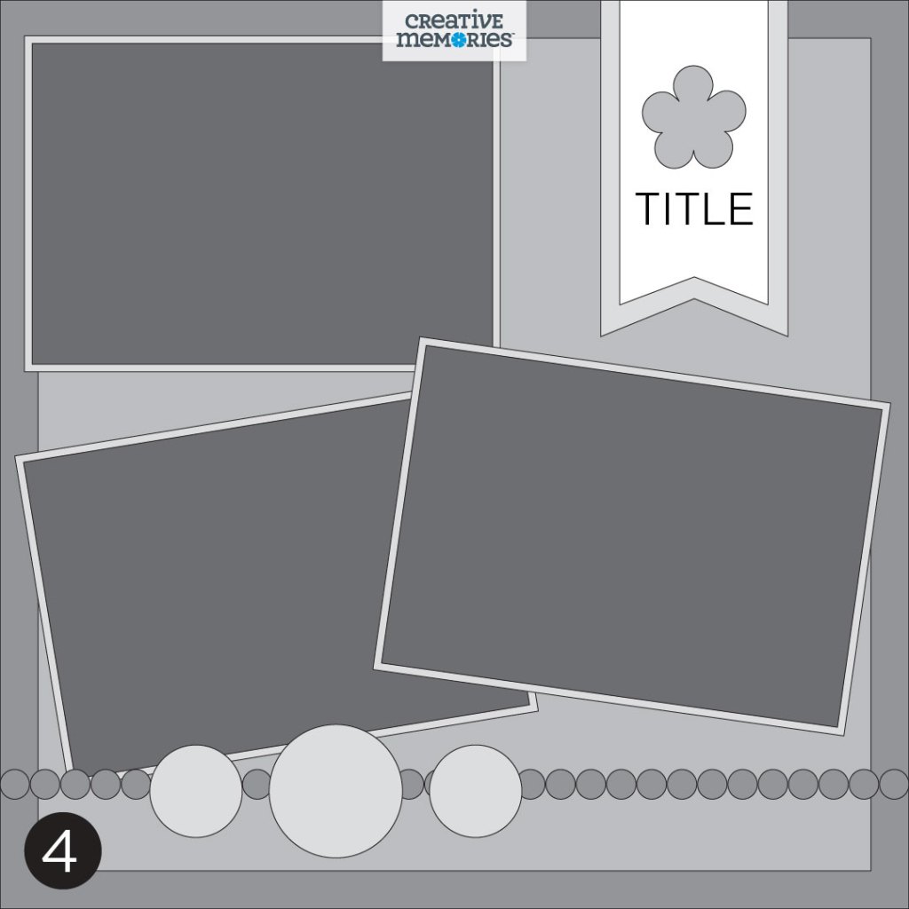 One-page gray tonal sketch with three photos and a banner.