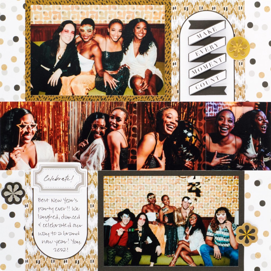New Year's Eve themed scrapbook layout.