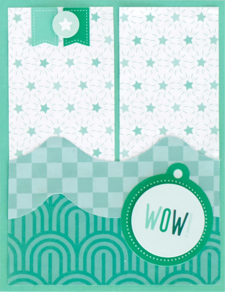 Aqua colored card with generic stickers.