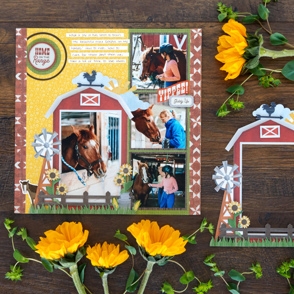 Add A-neigh-zing Detail With This Farm Scrapbook Layout And Frame Embellishment