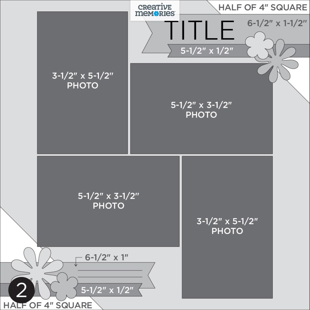 Gray tonal one-page sketch with four photo placeholders, embellishments, banners, journaling and a title.