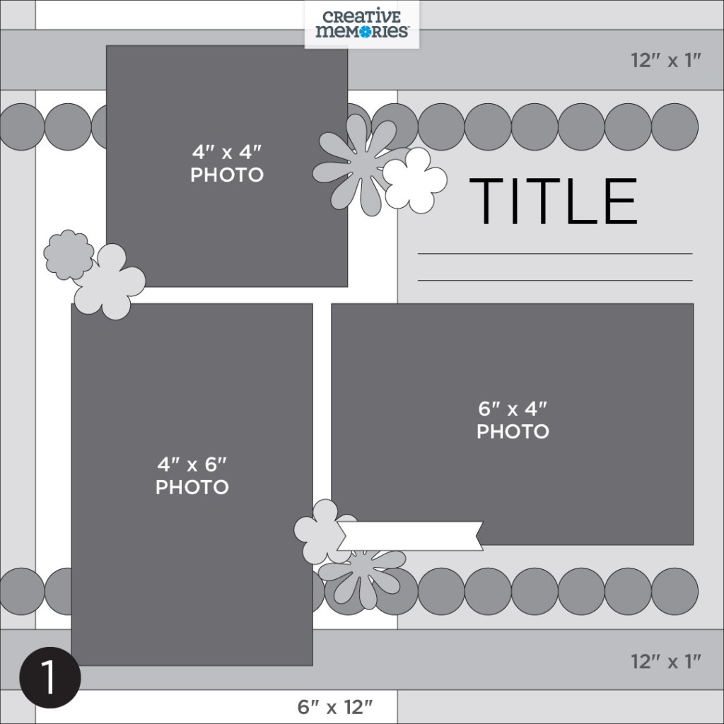 One-page gray tonal sketch with three photo placeholders, two borders, a title, journaling and embellishments.