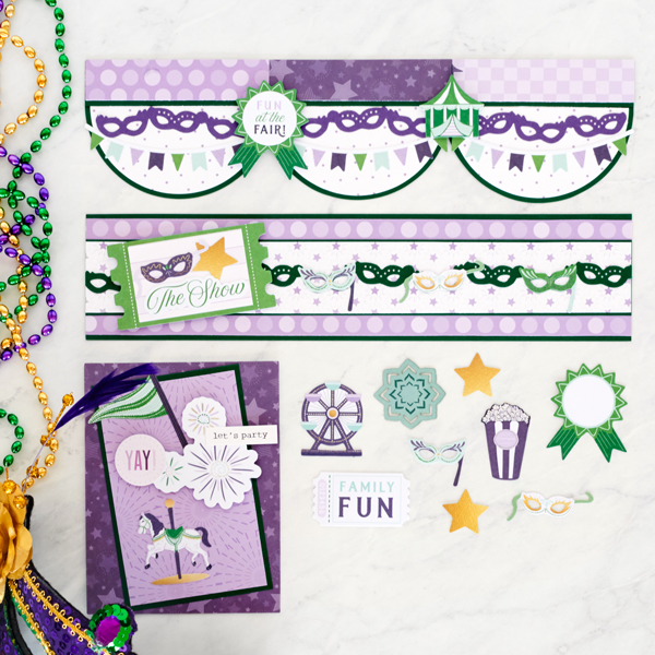 Carnival-themed scrapbook borders and card.