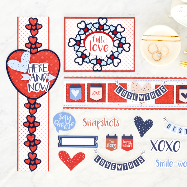 Love-themed border and card ideas using the Lots of Love Embellishments.