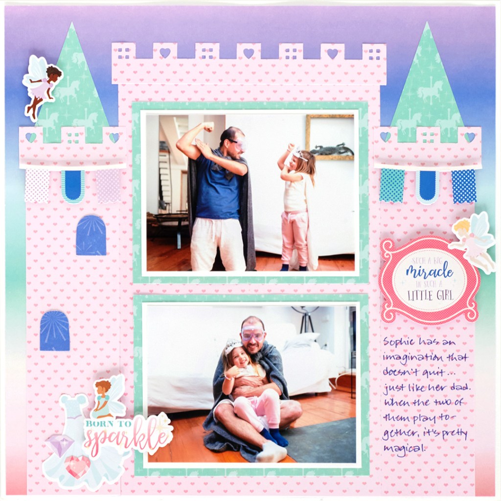 Princess-themed castle scrapbook layout.