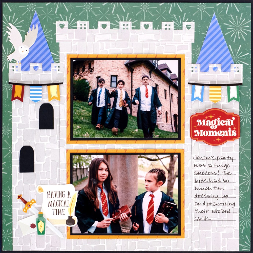 Wizard-themed castle scrapbook layout.
