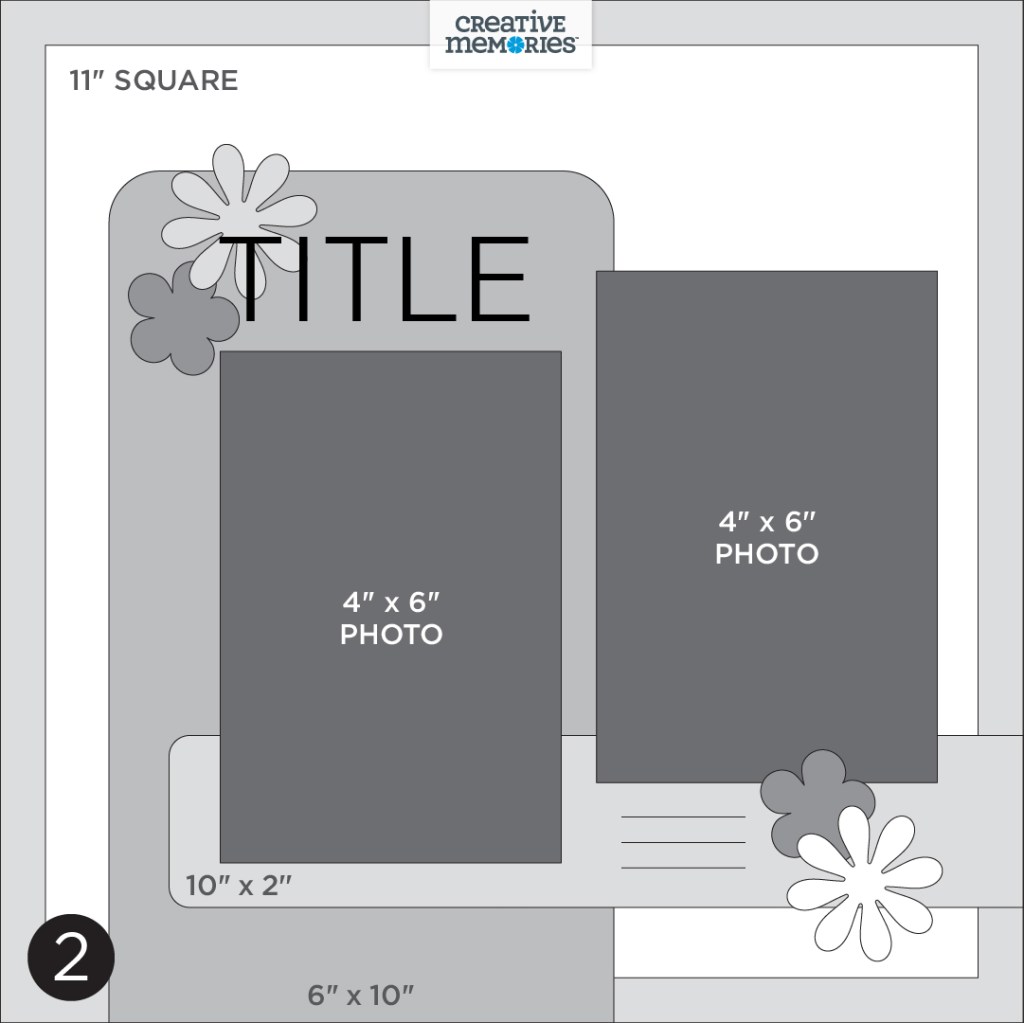 Gray tonal one-page sketch with two photo placeholders, layered paper as the background and embellishments.