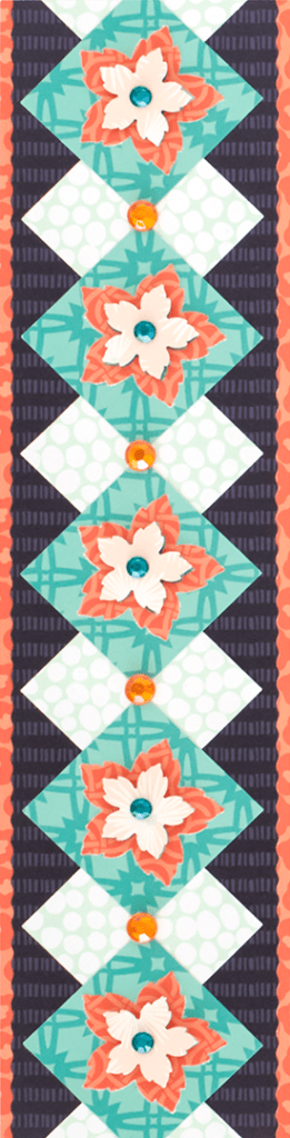 Tropic-themed scrapbook border with layered squares as the background behind flower embellishments.