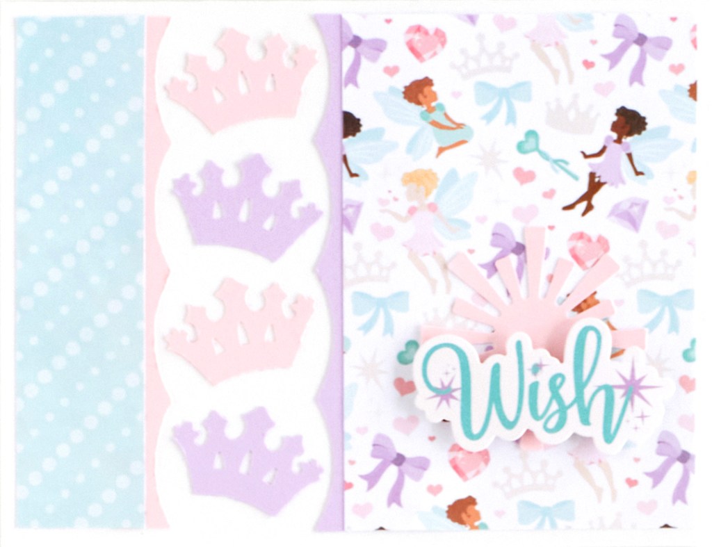Princess-themed card idea with tiara cutouts and fairy paper.