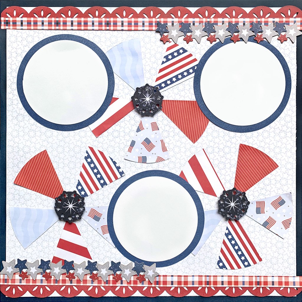 Fourth of July-themed scrapbook layout .
