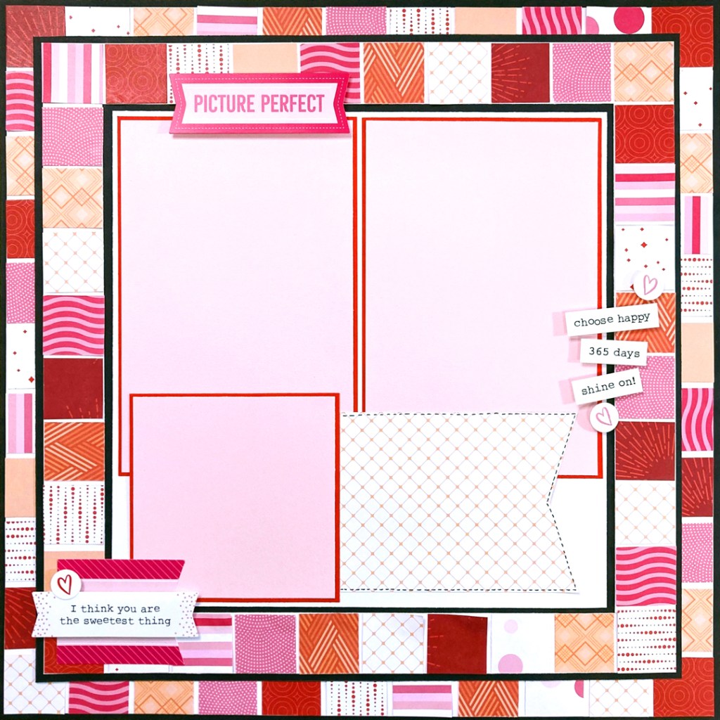 Pink and red scrapbook layout.