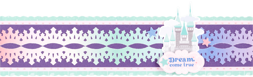 Princess-themed scrapbook border with a castle sticker and a tiara border.