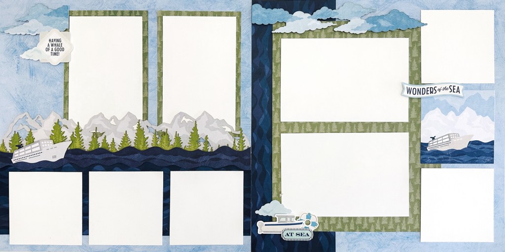 Two-page outdoors-themed scrapbook spread.