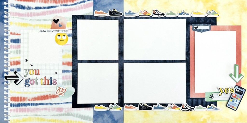 Two-page teen-themed scrapbook spread.