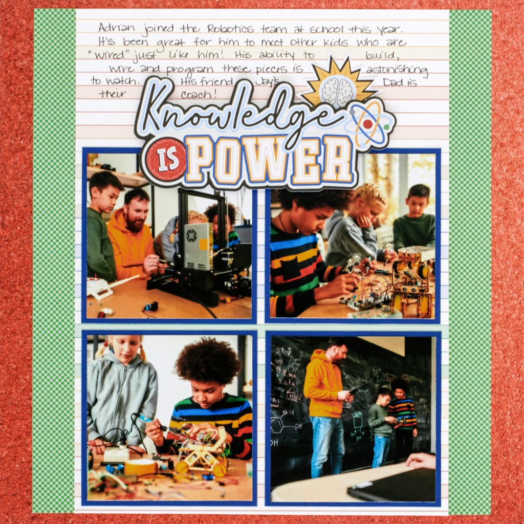 Academic-themed scrapbooking layout.