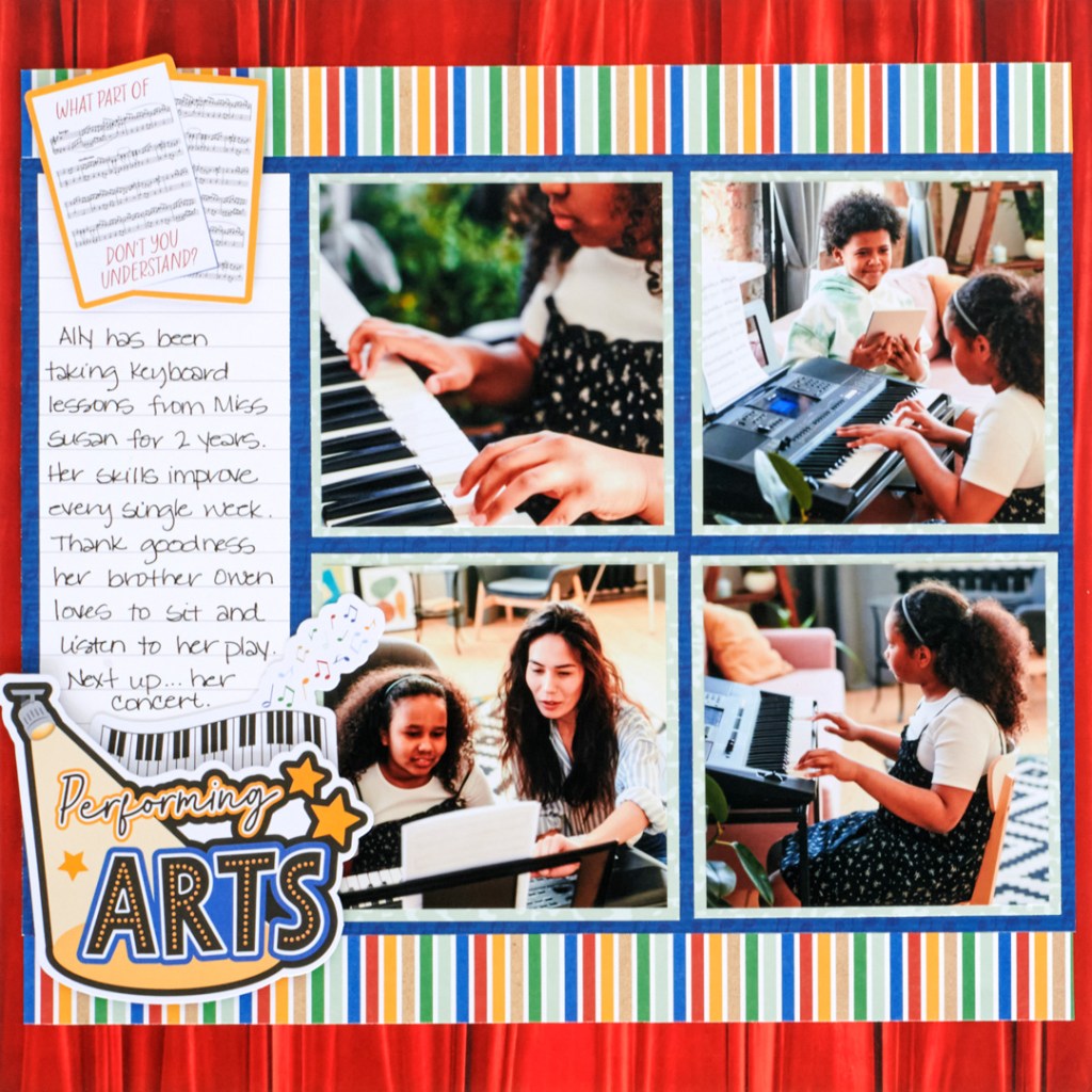 Performing arts scrapbooking layout.