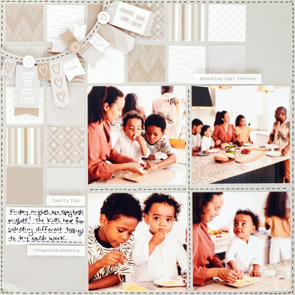 Beige scrapbooking layout.