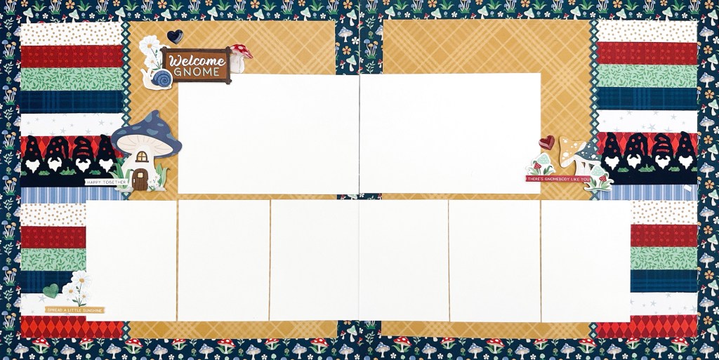 Two page Christmas gnome themed scrapbooking spread.