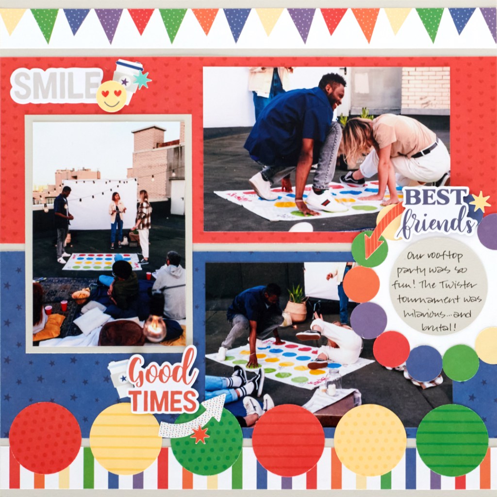 Rainbow scrapbooking layout.