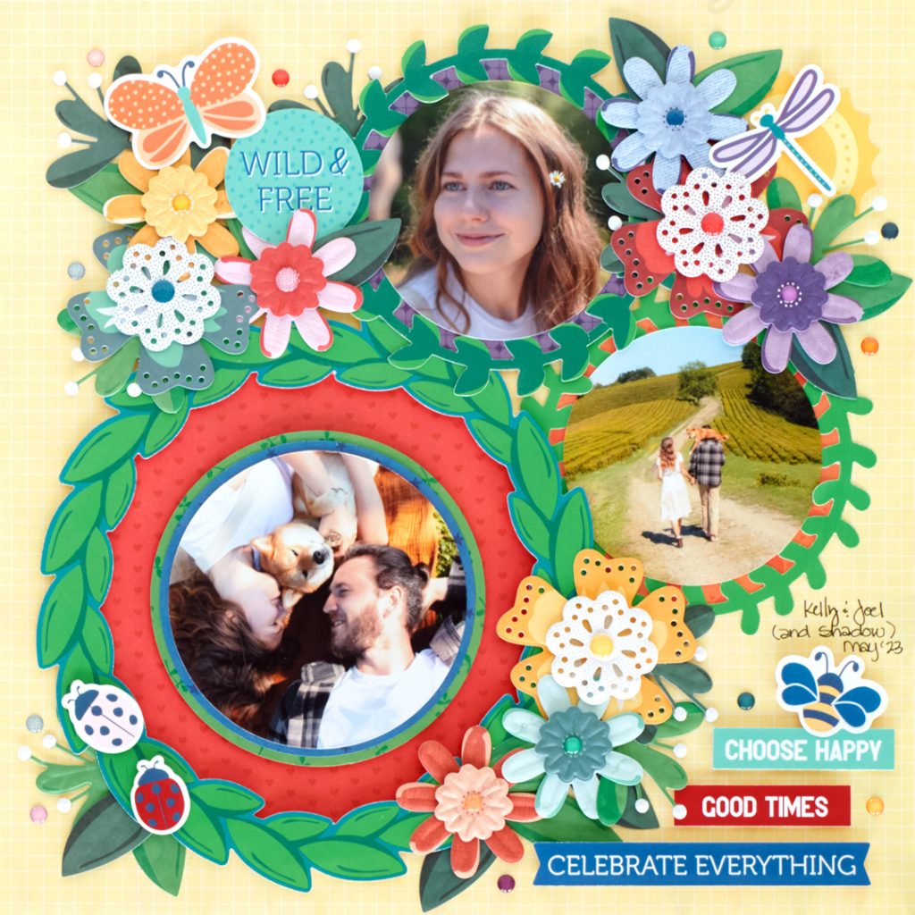 Spring scrapbook layout using product from the Embellishment Buffet.