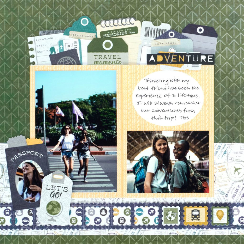 Travel scrapbook layout.