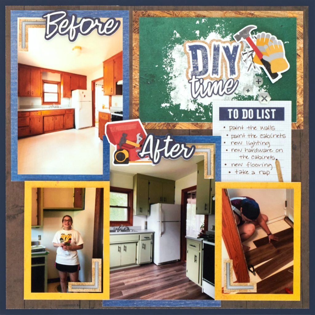 Home renovation scrapbook layout.