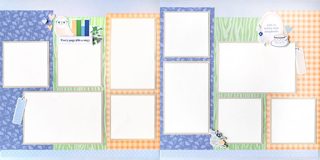 Two-page reading-themed scrapbook layout.