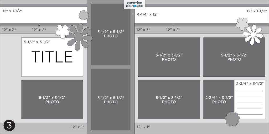 Gray tonal two-page scrapbooking sketch.