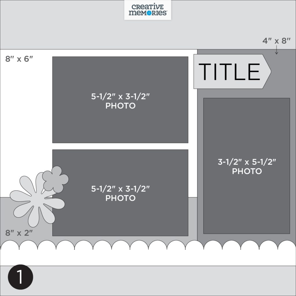 Gray tonal one-page scrapbooking sketch.