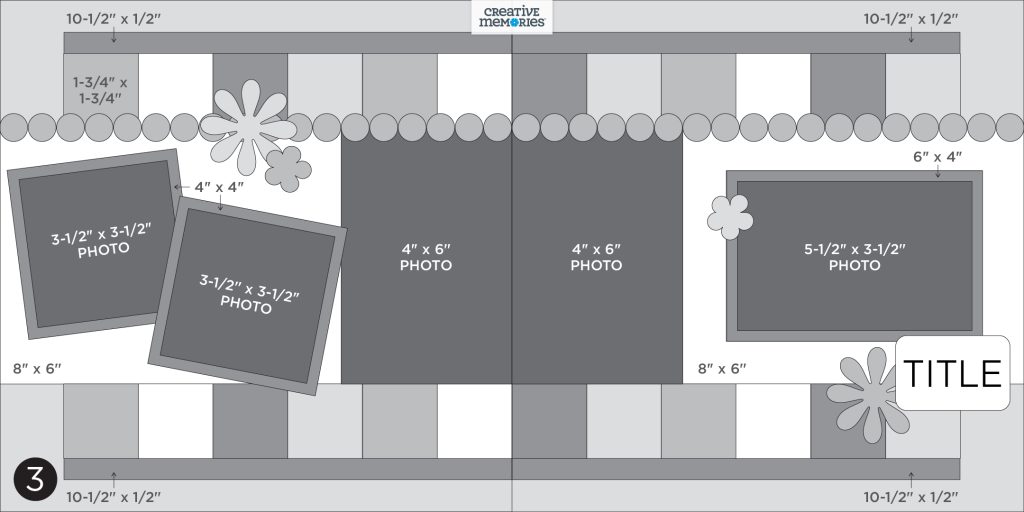 Two-page gray tonal scrapbooking sketch.