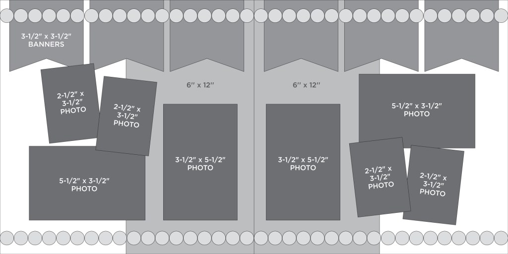 Two-page gray tonal scrapbook sketch.