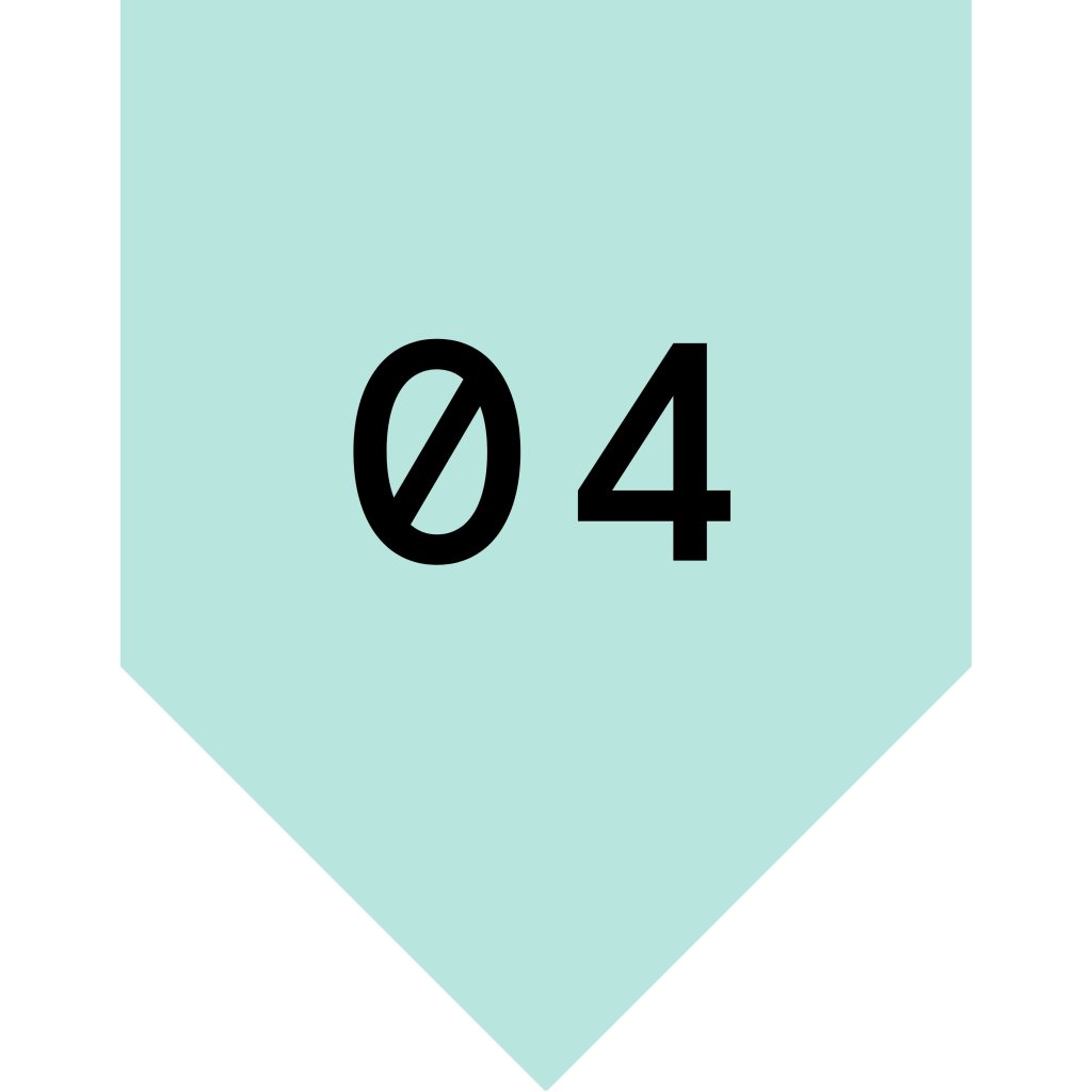 A mint green banner with the number '04' displayed prominently in black.