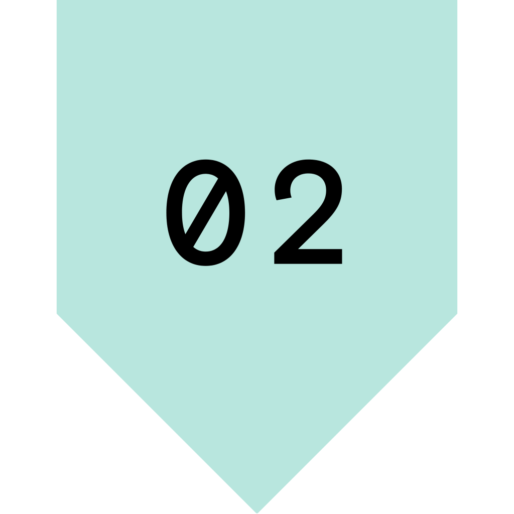 A light blue tag featuring the number '02' in bold black font.