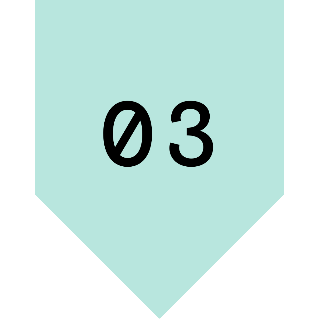 A mint green banner with the number '03' in bold black font.