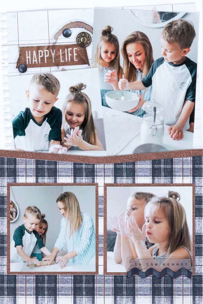 A collage of family moments featuring a mother and her children engaged in cooking and playing with dough, portraying a joyful atmosphere.
